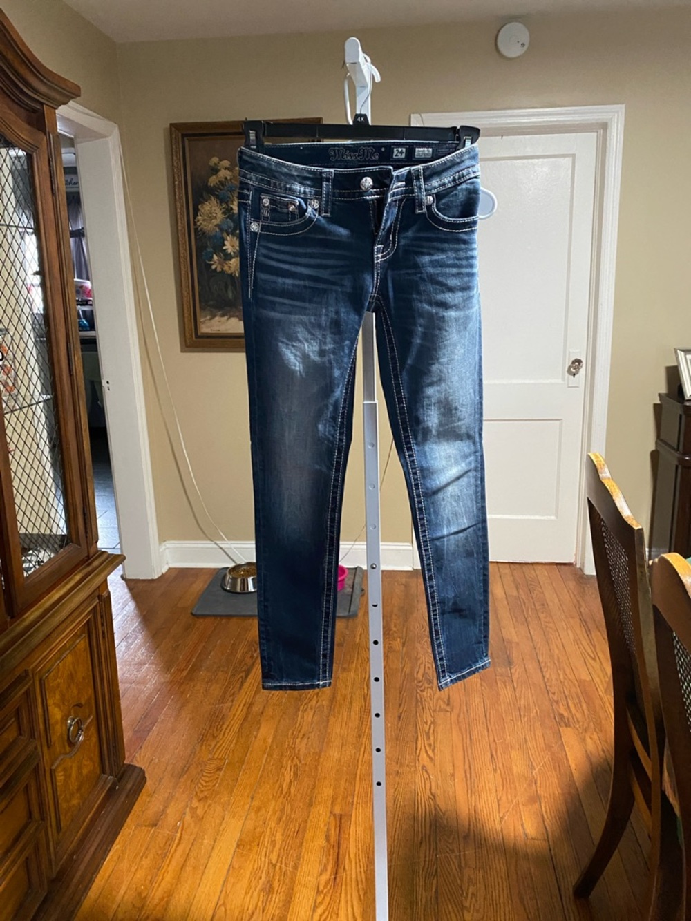 Miss Me Dark Blue Skinny Jeans with Faded Whiskering